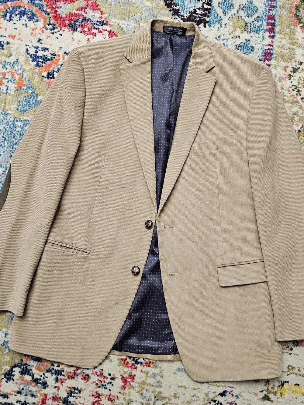Chaps Sport Coat Mens Size 42R Corduroy Blazer Elbow Patches Khaki Tan - Picture 3 of 16